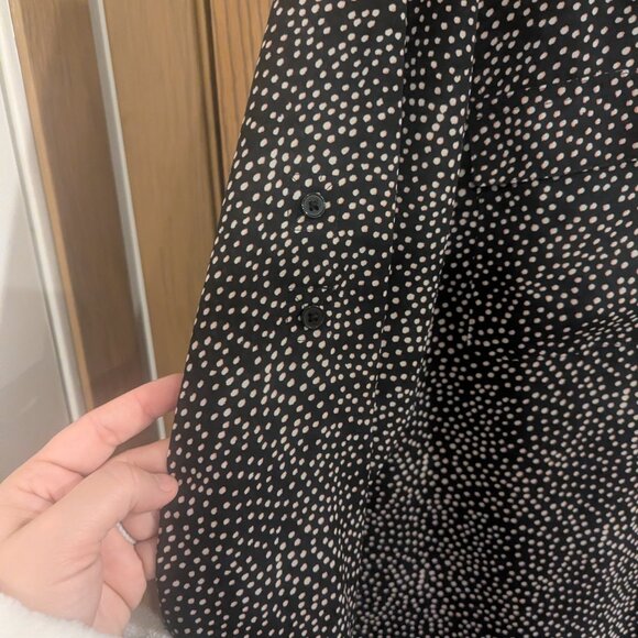 Express Half Zip Chest Pockets Dot Blouse Black and White-Medium - Picture 4 of 6